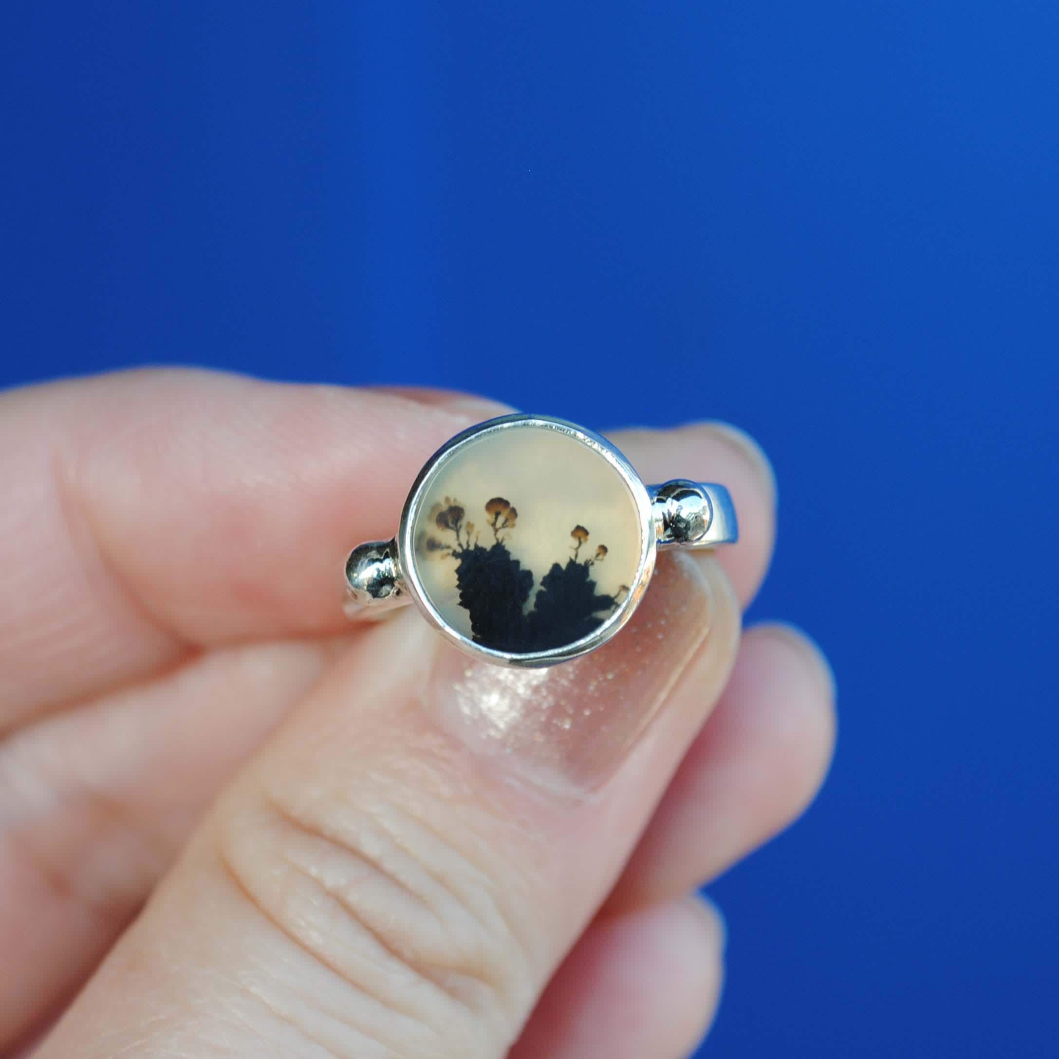 Dendritic Agate Ring, Sterling Silver Dendritic Agate Jewelry (ring Size 6)
