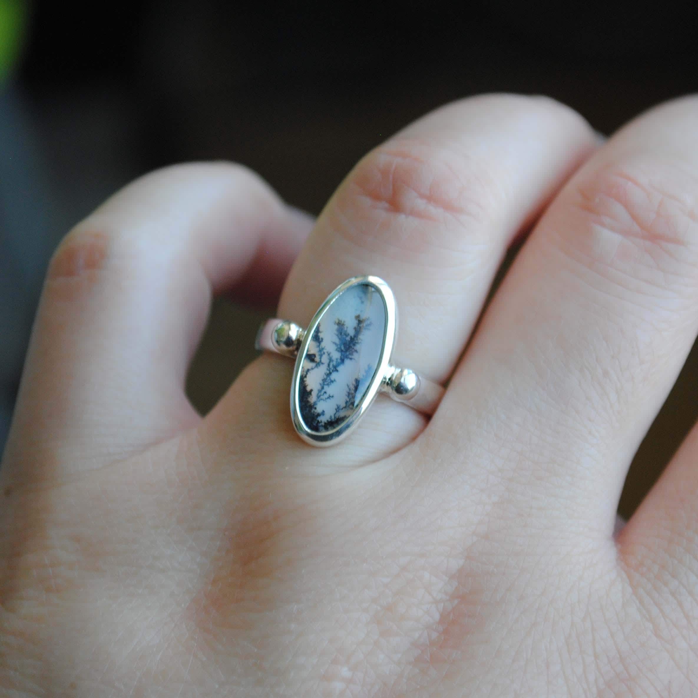 Dendritic Agate Ring, Sterling Silver Dendritic Agate Jewelry (ring Size 6, 6.25, 6.5)