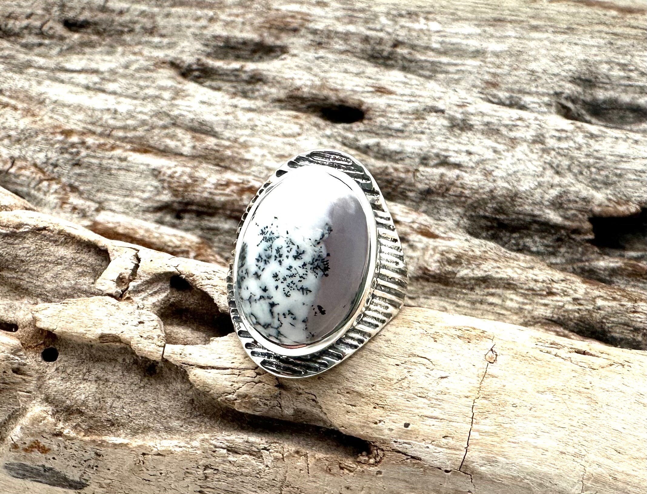 Sterling Silver Dendritic Agate Ring, Size 9