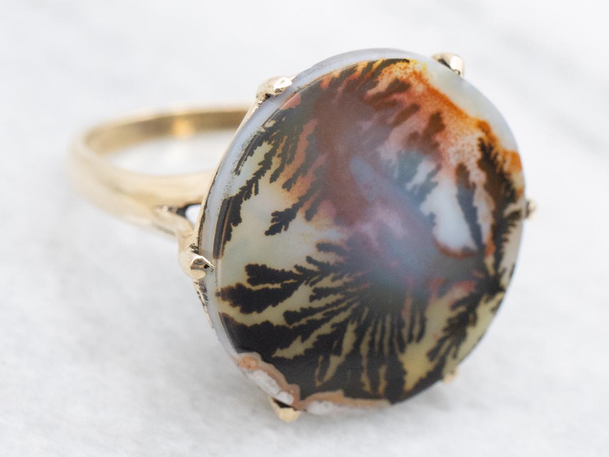 Vintage 14k Yellow Gold Dendritic Agate Ring