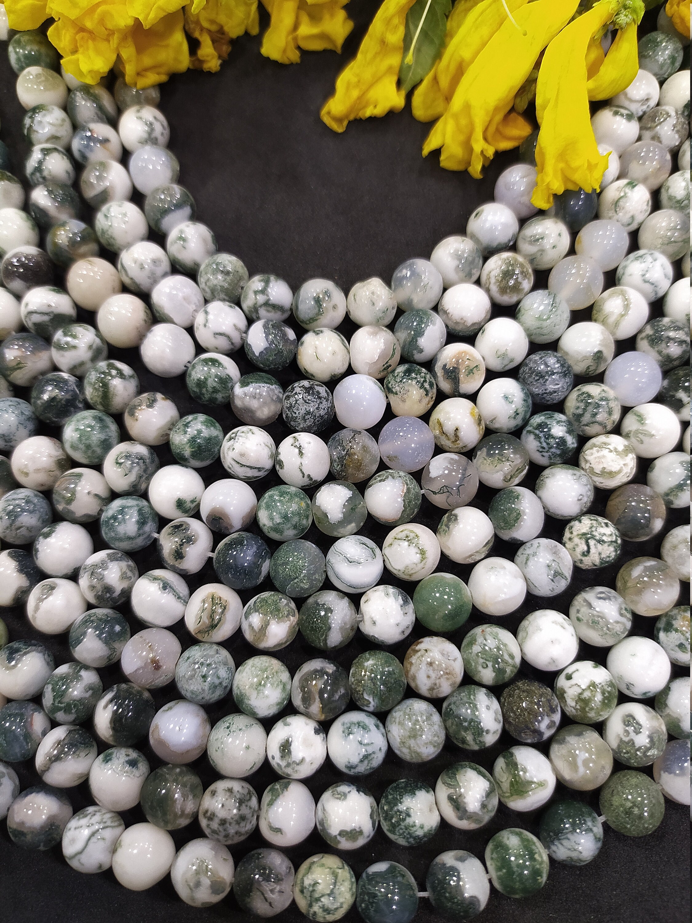 Natural Dendrite Agate | Smooth Round 8.5 Mm | Green Tree Agate | 15.5 Inches Strand | Positive Energy Stone | Gift Natural Dendrite Agate | Smooth Round 8.5 Mm | Green Tree Agate | 15.5 Inches Strand | Positive Energy Stone | Gift