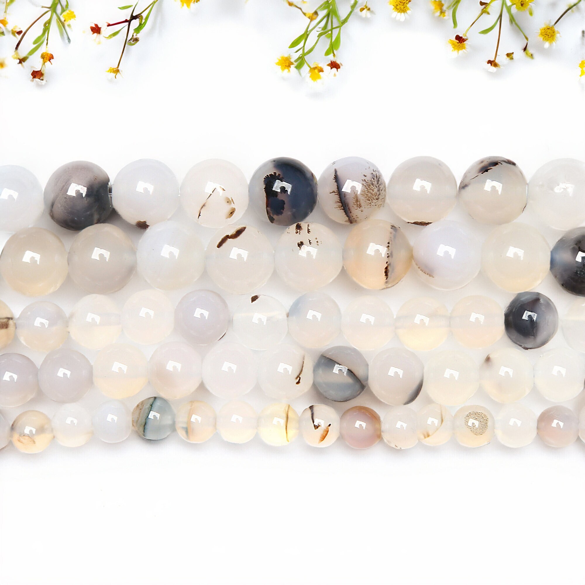 Dendritic Agate Stone Beads, 4-12mm Aaa Quality White Pattern Sardonyx, Round Gemstone Spacer, Natural For Jewelry Making