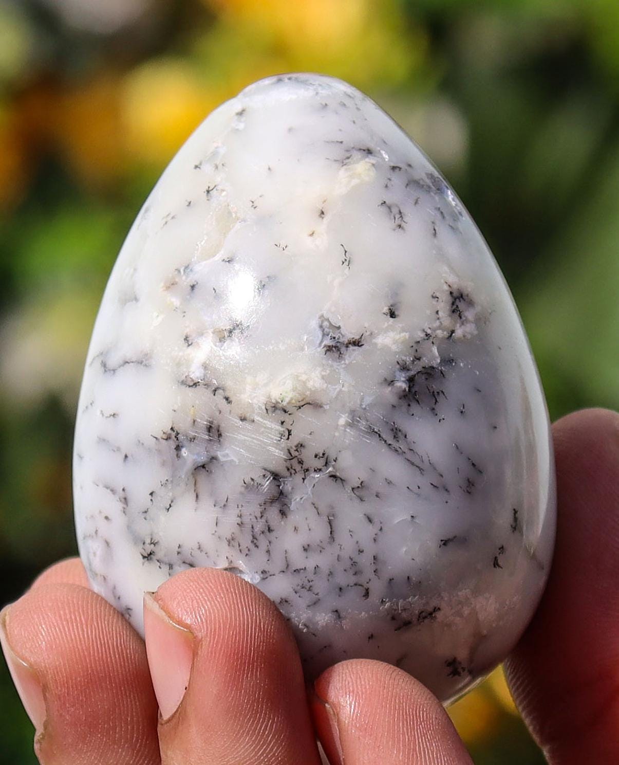 60mm White Dendritic Agate Egg: Chakra Balancing Crystal Decor