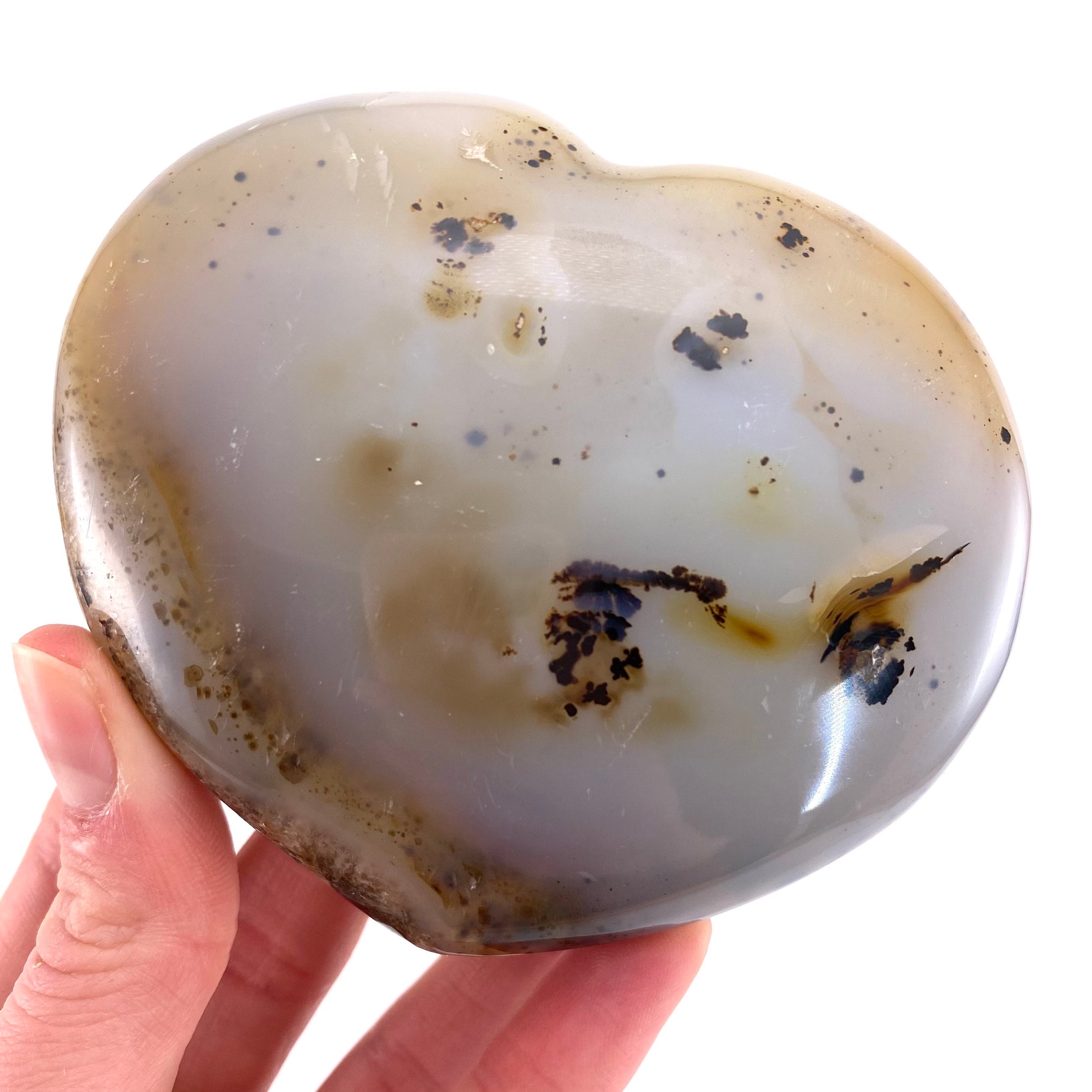 Dendritic Agate Heart | Crystal Palm Stone (9x8cm, 333g) Dendritic Agate Heart | Crystal Palm Stone (9x8cm, 333g)