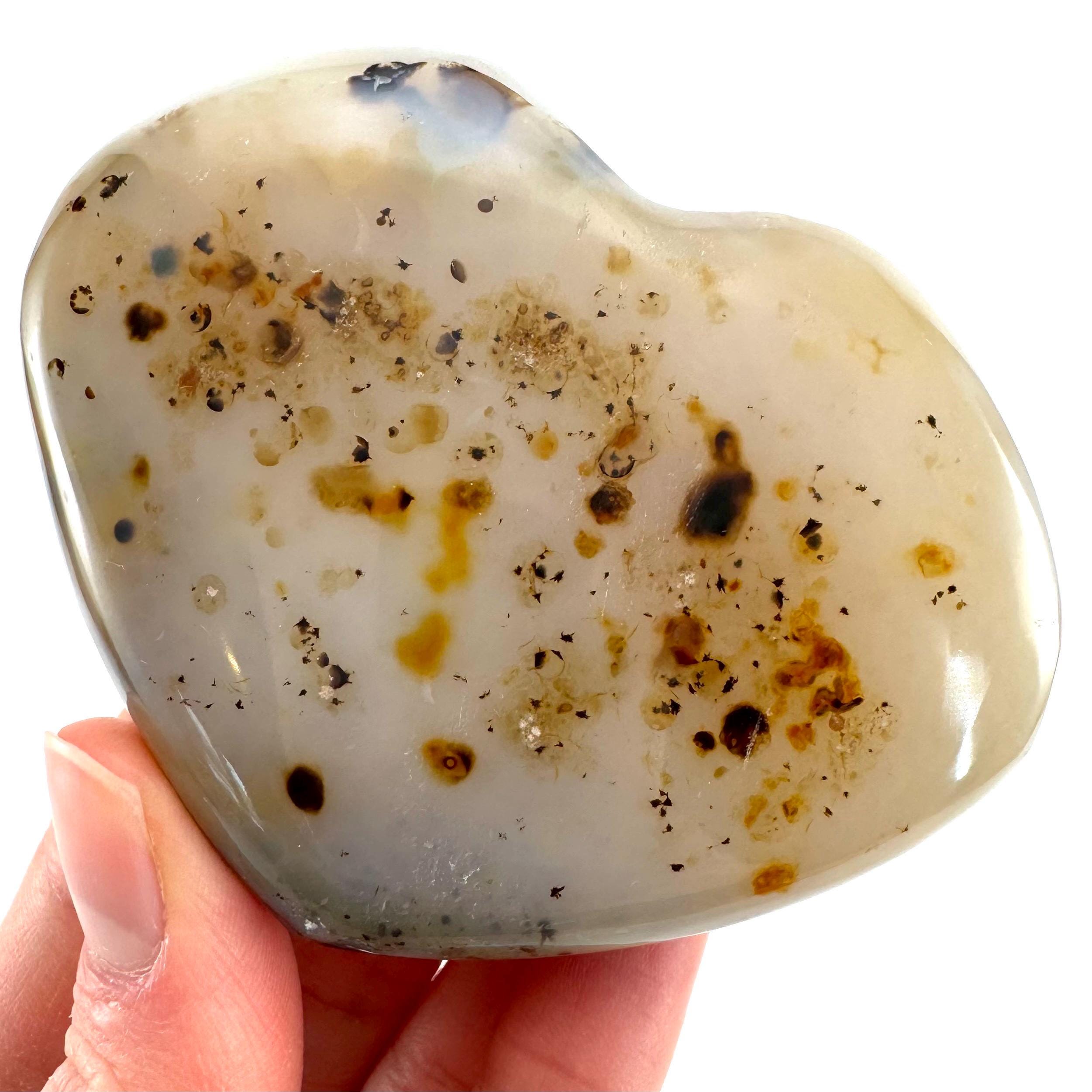 Dendritic Agate Heart Palm Stone (7.5 X 6 Cm)