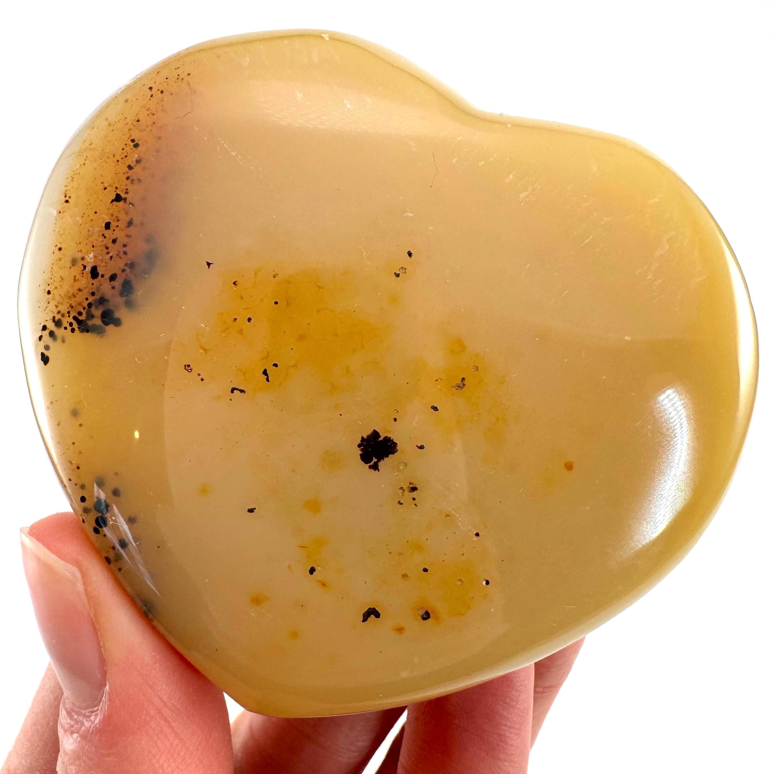 Dendritic Agate Heart | Polished Palm Stone (7x6 Cm, 127g)