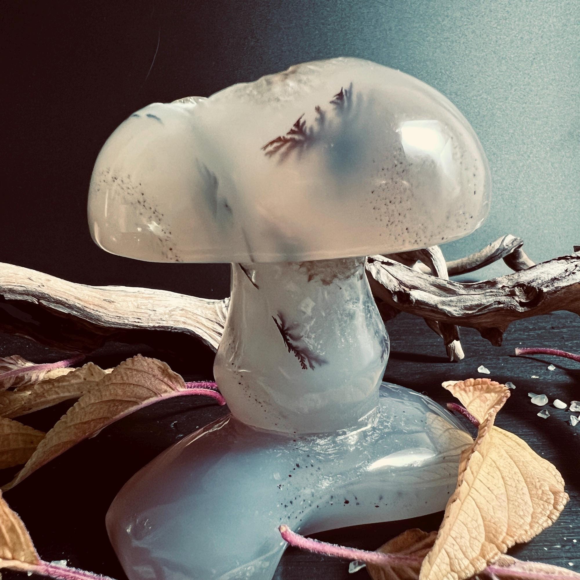 Dendritic Agate Mushroom | Hand-carved Crystal, Root Chakra Stone