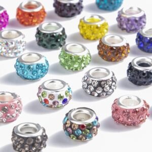 100 Pcs Polymer Clay Inlaid Diamond Large Hole Colored Spacer Beads,eyelet Diamond Ball Beads,diy Handmade Bracelet Jewelry Accessories
