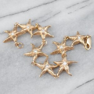 14k Gold Diamond Starfish Bracelet, Nautical Jewelry 14k Gold Diamond Starfish Bracelet, Nautical Jewelry