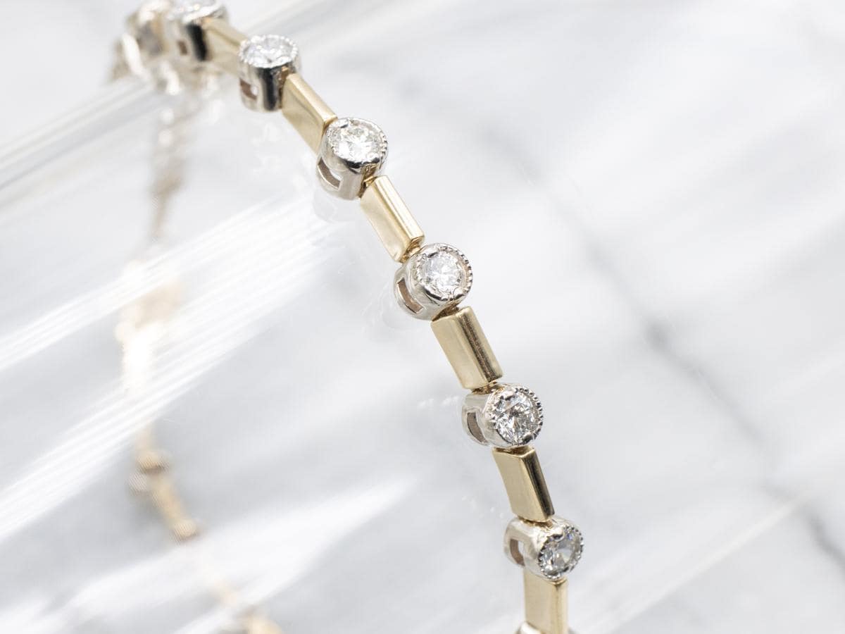 14k Two-tone Gold Diamond Bar Link Bracelet, 2.00 Carats