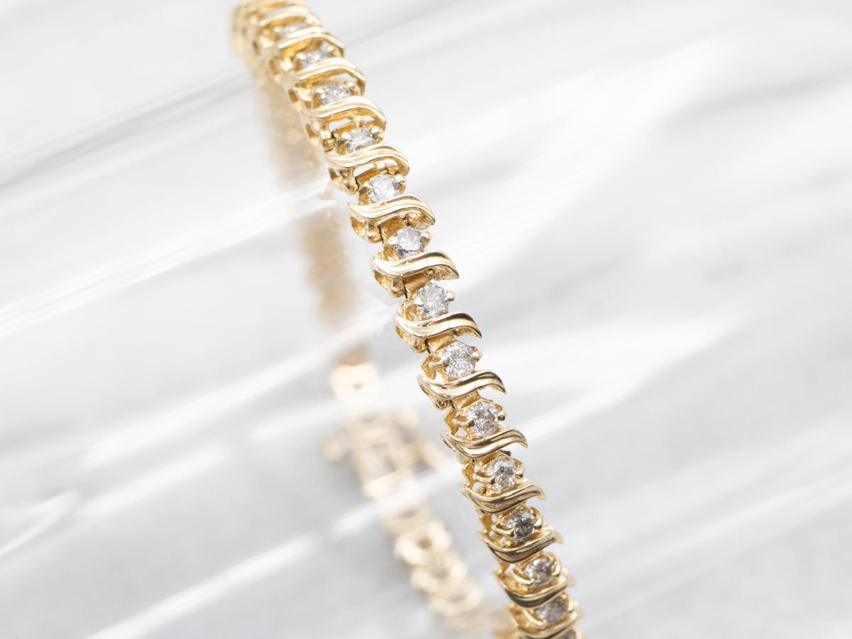14k Yellow Gold Diamond Tennis Bracelet, 1.32 Carats