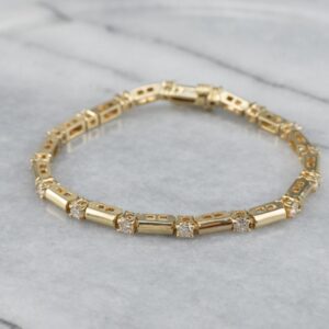 14k Yellow Gold Diamond Bar Link Bracelet, 1.60 Carats 14k Yellow Gold Diamond Bar Link Bracelet, 1.60 Carats