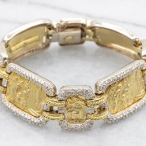 18k Gold Diamond Grecian Reliefs Link Bracelet, 5.30 Carats 18k Gold Diamond Grecian Reliefs Link Bracelet, 5.30 Carats