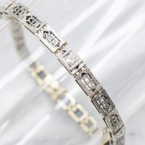 Art Deco Diamond Filigree Bracelet, Antique Platinum Link Art Deco Diamond Filigree Bracelet, Antique Platinum Link