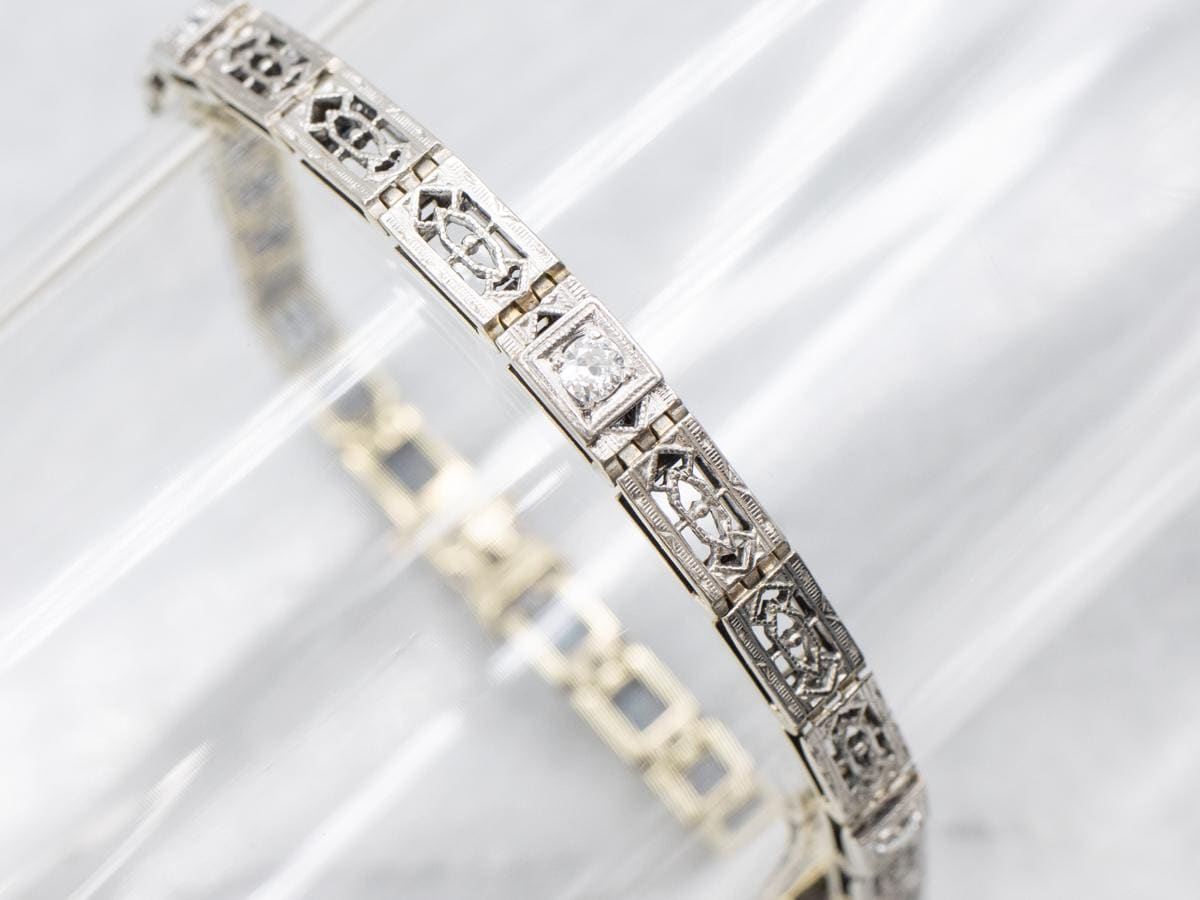 Art Deco Diamond Filigree Bracelet, Antique Platinum Link
