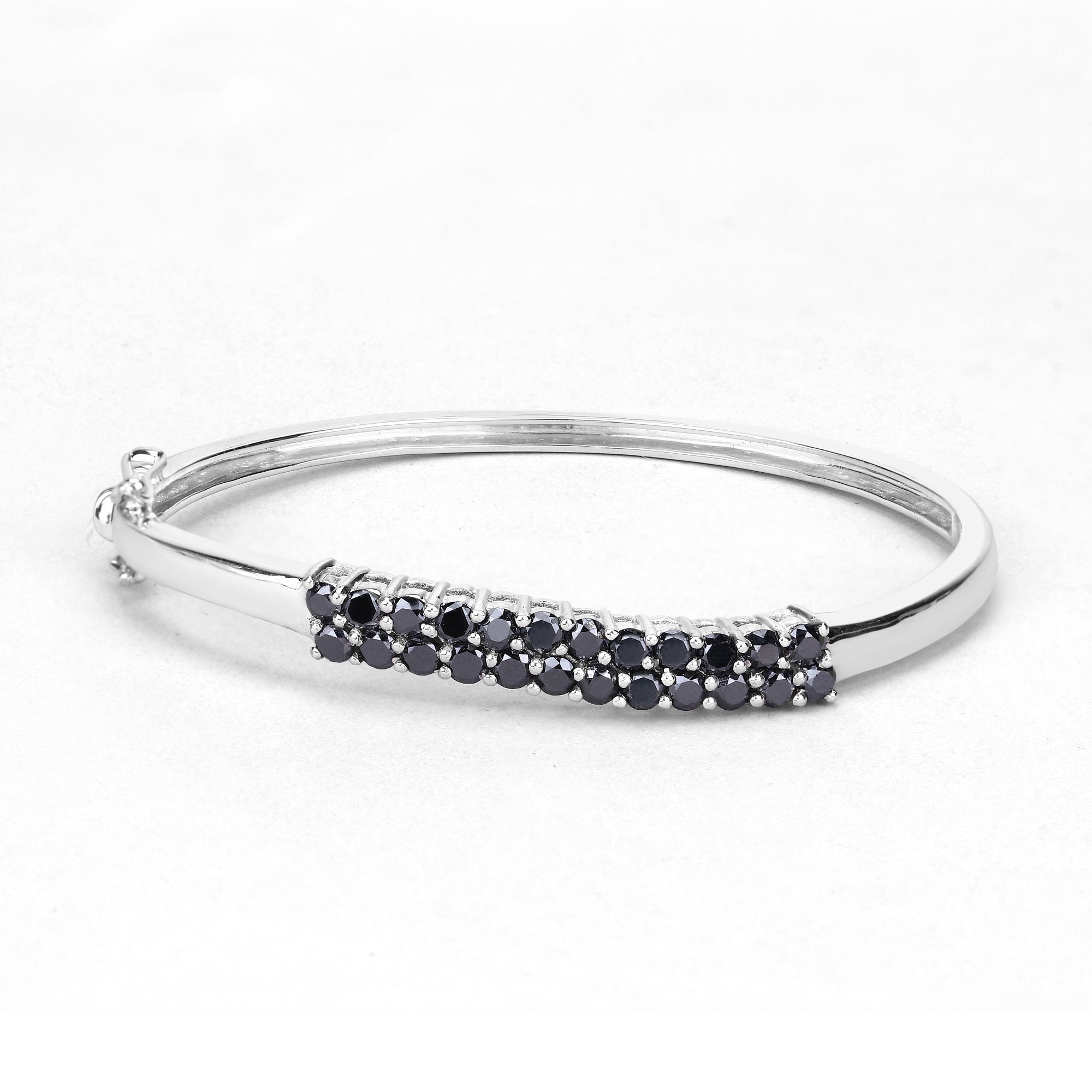 Black Diamond Bangle Bracelet For Women, 3.53 Ctw Natural Black Diamond Silver Bracelet, Double Row Pave Bangle, April Birthstone Gift