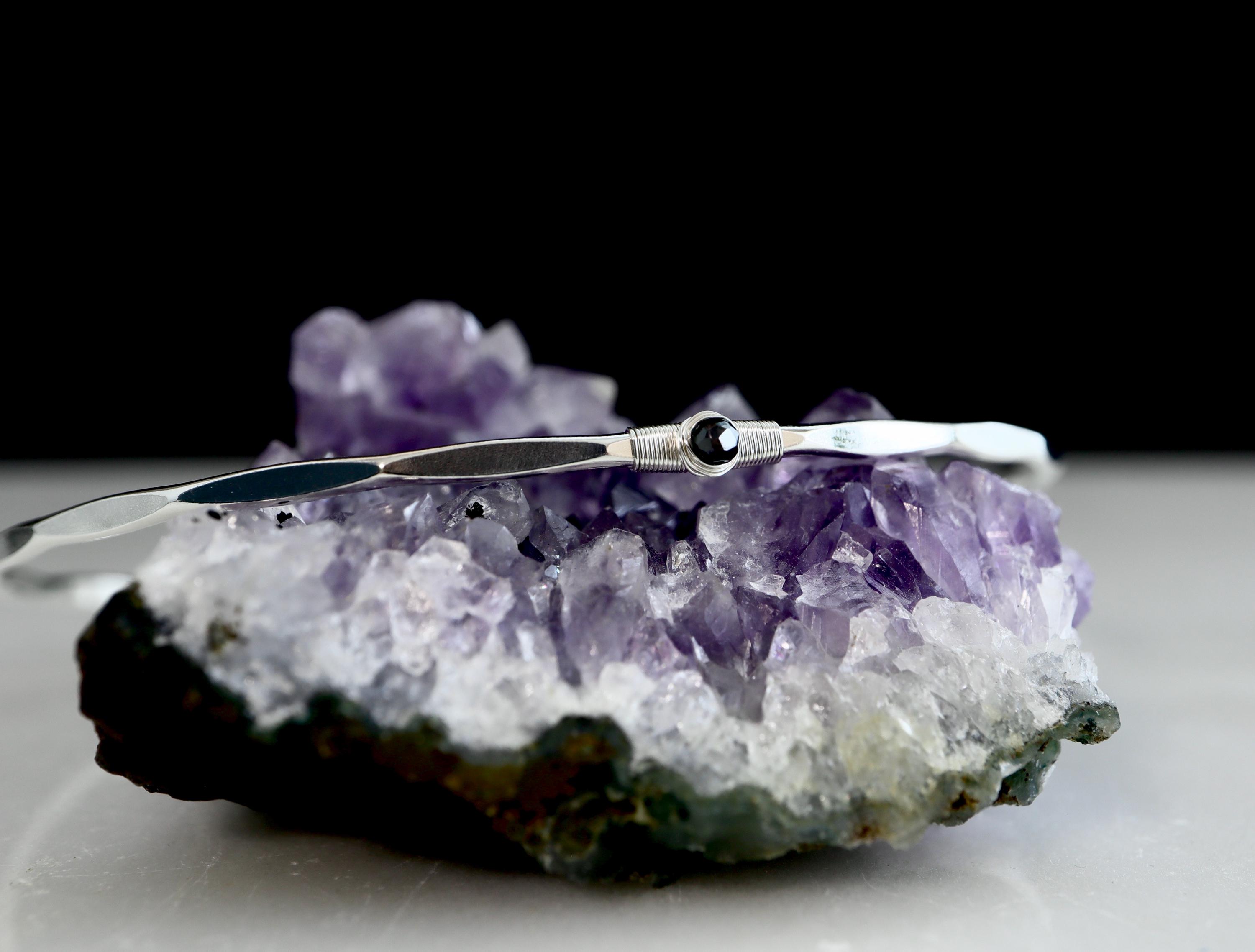 Black Diamond Signature Bangle - April Birthstone Bracelet Available In 14k Gold Filled, Sterling Silver Black Diamond Signature Bangle - April Birthstone Bracelet Available In 14k Gold Filled, Sterling Silver