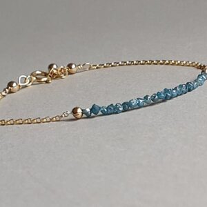 Blue Raw Diamond Bracelet: Sterling Silver Dainty Chain, April Birthstone Blue Raw Diamond Bracelet: Sterling Silver Dainty Chain, April Birthstone