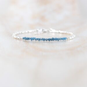 Blue Raw Diamond & Sterling Silver Bracelet, Dainty 2 To 2.5mm Natural Rough Gemstone With Tiny Karen Hill Tribe Silver Faceted Beads Blue Raw Diamond & Sterling Silver Bracelet, Dainty 2 To 2.5mm Natural Rough Gemstone With Tiny Karen Hill Tribe Silver Faceted Beads