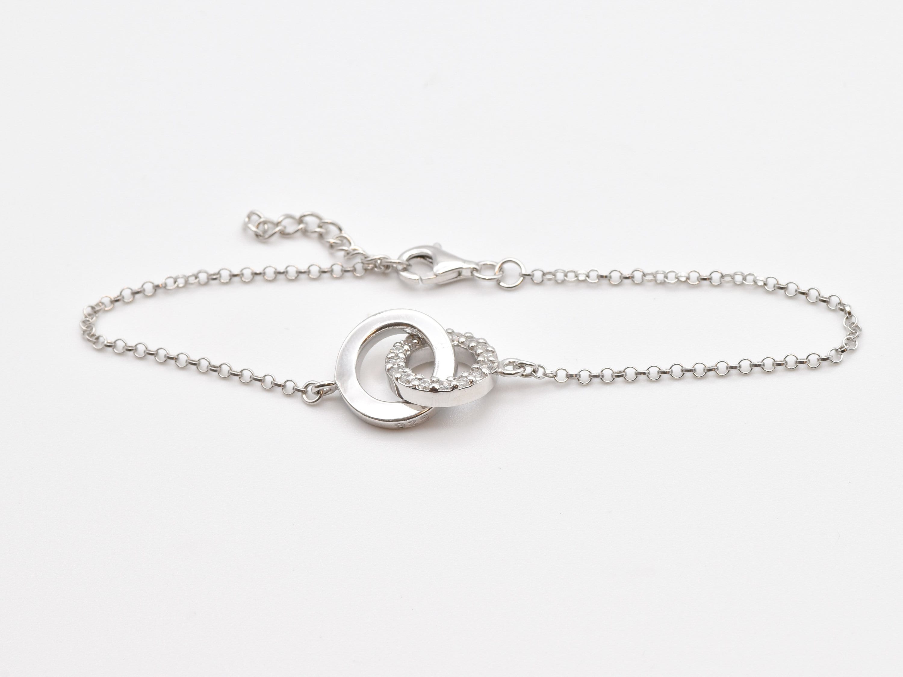 Diamond Charm Bracelet, Created Diamond, Interlocking Circles Bracelet, Diamond Wristlet, Sparkly Diamond Bracelet, Solid Silver Bracelet Diamond Charm Bracelet, Created Diamond, Interlocking Circles Bracelet, Diamond Wristlet, Sparkly Diamond Bracelet, Solid Silver Bracelet