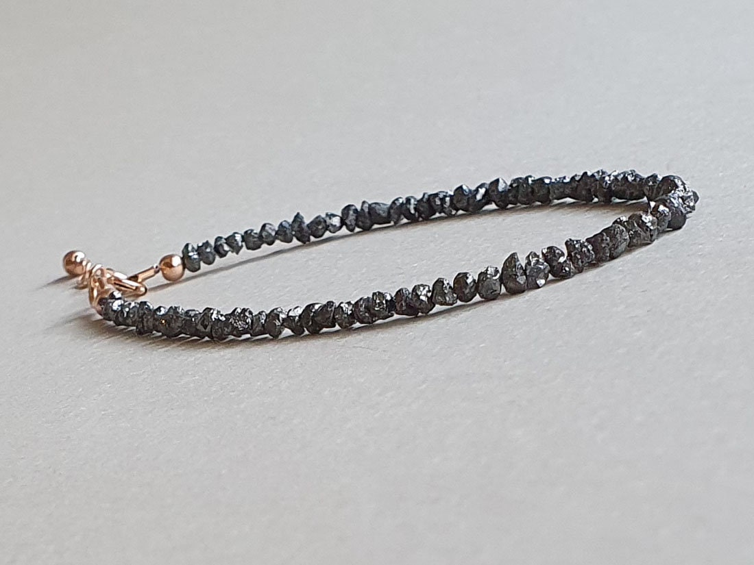 Dainty Black Raw Diamond Bracelet: Sterling Silver April Birthstone