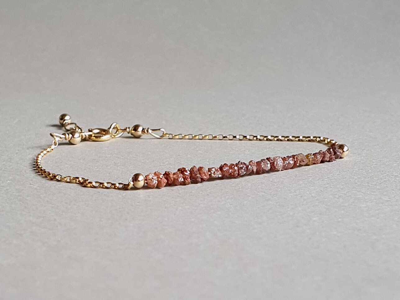 Dainty Brown Raw Diamond Bracelet: Gold Filled Chain, April Birthstone