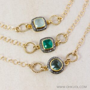 Gold Gemstone Bracelet: Pave Champagne Diamonds, Choose Your Stone Gold Gemstone Bracelet: Pave Champagne Diamonds, Choose Your Stone