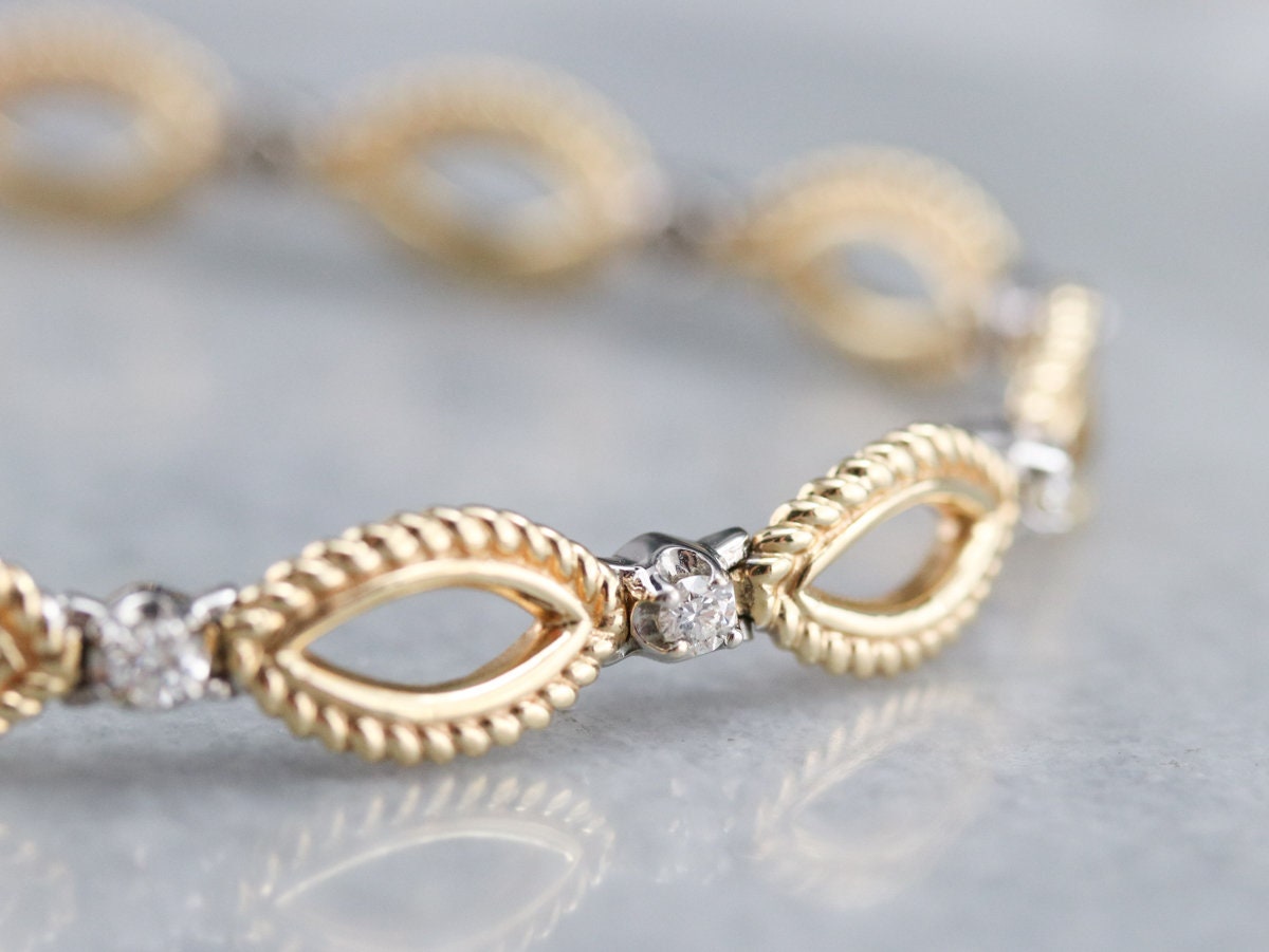 Diamond Gold Marquise Link Bracelet, Anniversary Gift, April Birthstone, Bridal Bracelet, 7n9kk1fa