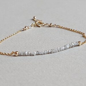 Gray Raw Diamond Bracelet: Dainty Gold Filled Chain, April Birthstone Gray Raw Diamond Bracelet: Dainty Gold Filled Chain, April Birthstone