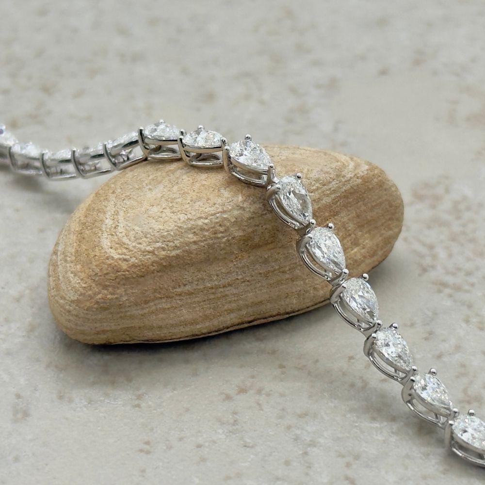 Pear Cut Diamond Tennis Bracelet, Lab Grown Diamonds 1/3 Carat Each, Lifetime Care Plan Included, Genuine Lab F, Vs2 Diamonds Ls7351