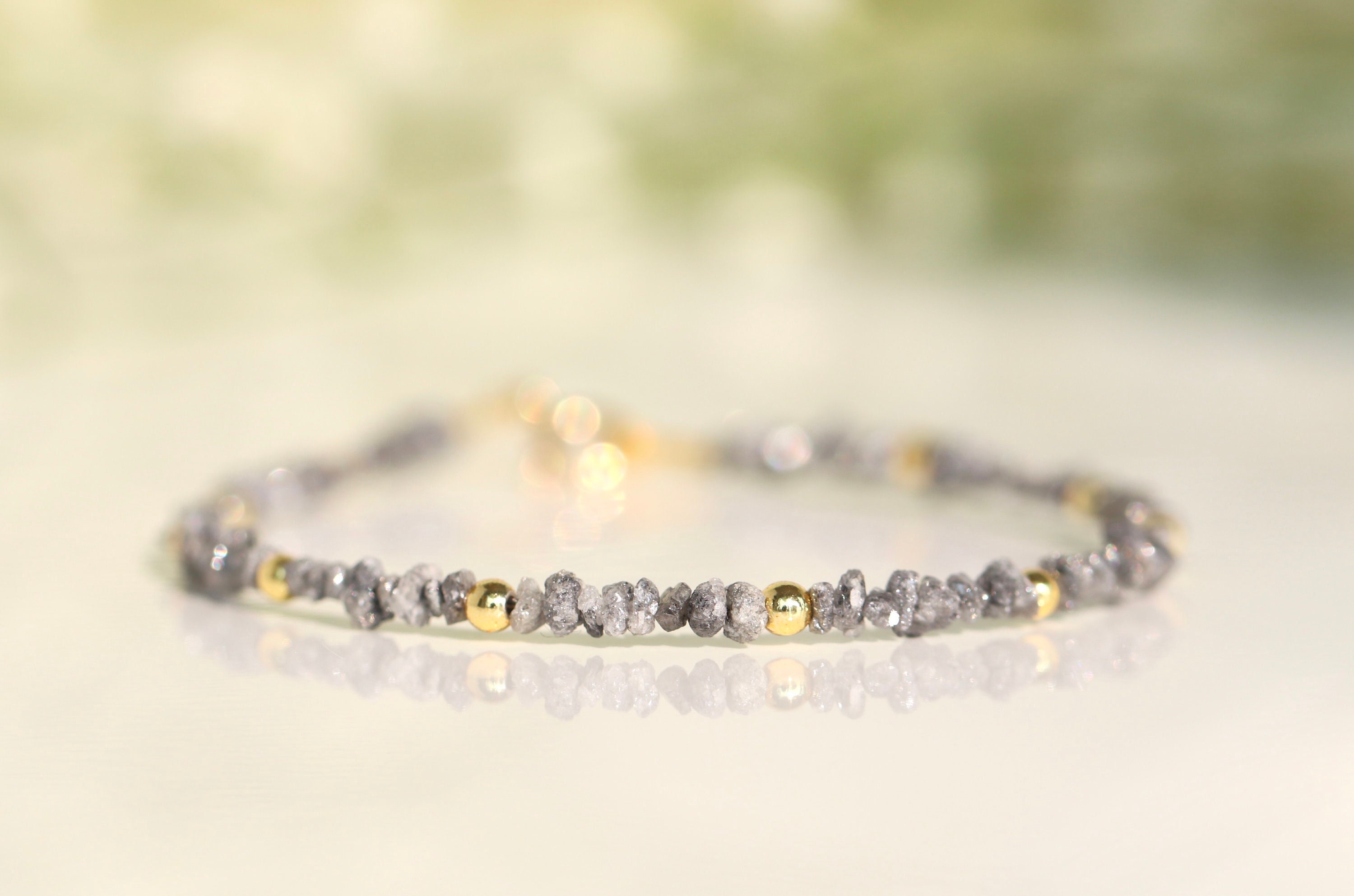 Raw Diamond Bracelet, Authentic Diamond, April Birthstone, Delicate Beaded Gemstone Bracelet, Rough Diamond Bracelet, Sterling Silver Raw Diamond Bracelet, Authentic Diamond, April Birthstone, Delicate Beaded Gemstone Bracelet, Rough Diamond Bracelet, Sterling Silver