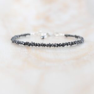Raw Black Diamond Bracelet In Sterling Silver, Gold Or Rose Gold Filled With Dainty 2 To 3mm Natural Rough Uncut Diamonds, April Birthstone Raw Black Diamond Bracelet In Sterling Silver, Gold Or Rose Gold Filled With Dainty 2 To 3mm Natural Rough Uncut Diamonds, April Birthstone