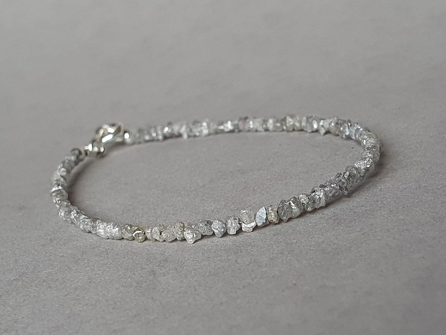 Raw Grey Diamond Bracelet: Sterling Silver April Birthstone
