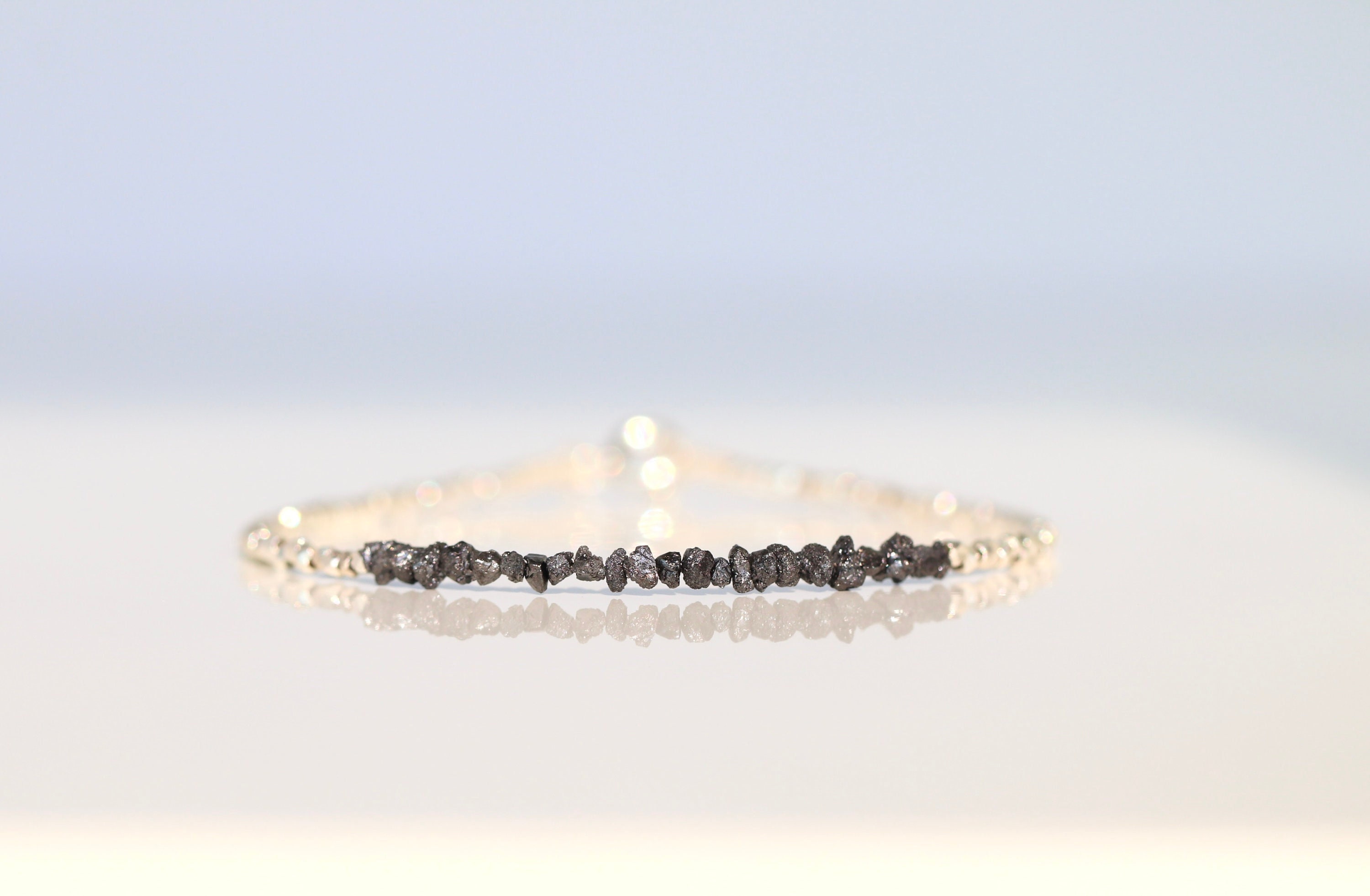 Diamond Bracelet, Raw Diamond Jewelry, April Birthstone, Delicate Beaded Gemstone Bracelet, Rough Diamond Bracelet, Sterling Silver