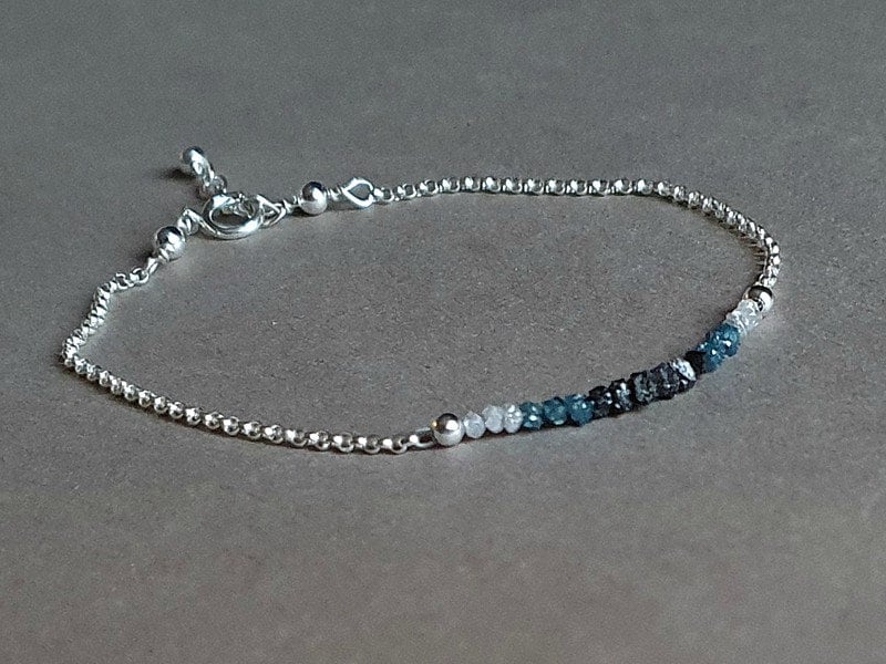 Raw Diamond Bracelet: Ombre Sterling Silver Chain, April Birthstone