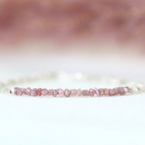 Raw Pink Diamond & Karen Hill Tribe Beaded Bracelet, Genuine Pink Diamond bracelet, Delicate April Birthstone Bracelet for Women Raw Pink Diamond & Karen Hill Tribe Beaded Bracelet, Genuine Pink Diamond bracelet, Delicate April Birthstone Bracelet for Women