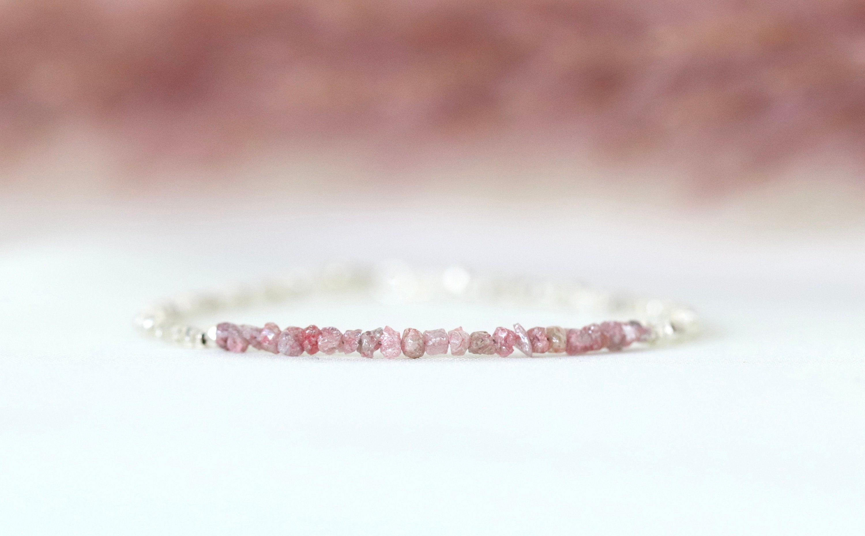 Raw Pink Diamond & Karen Hill Tribe Beaded Bracelet, Genuine Pink Diamond Bracelet, Delicate April Birthstone Bracelet For Women Raw Pink Diamond & Karen Hill Tribe Beaded Bracelet, Genuine Pink Diamond Bracelet, Delicate April Birthstone Bracelet For Women