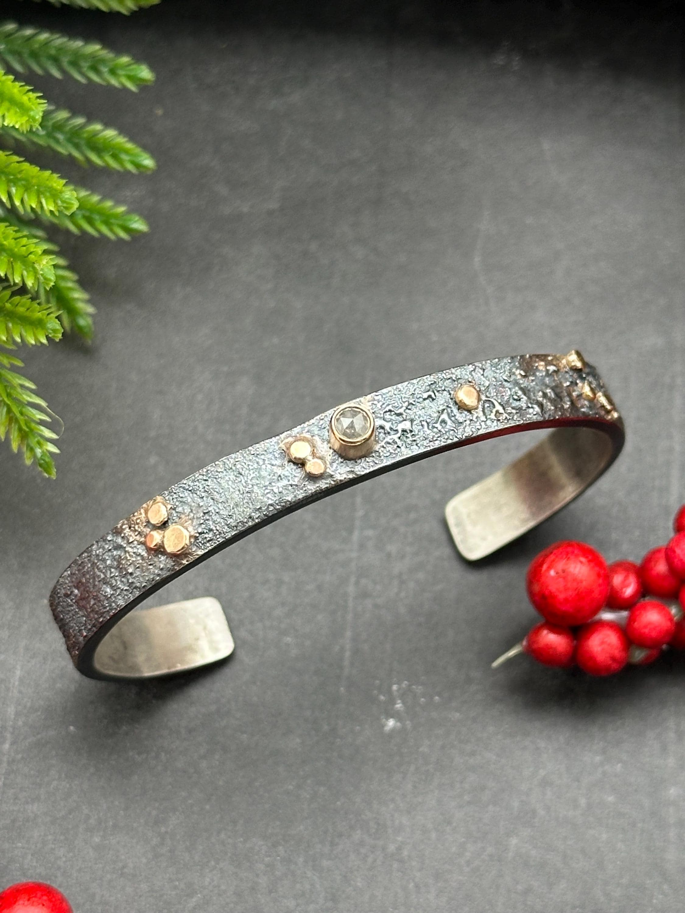 Salt And Pepper Diamond Ancient Ruins Stacking Cuff