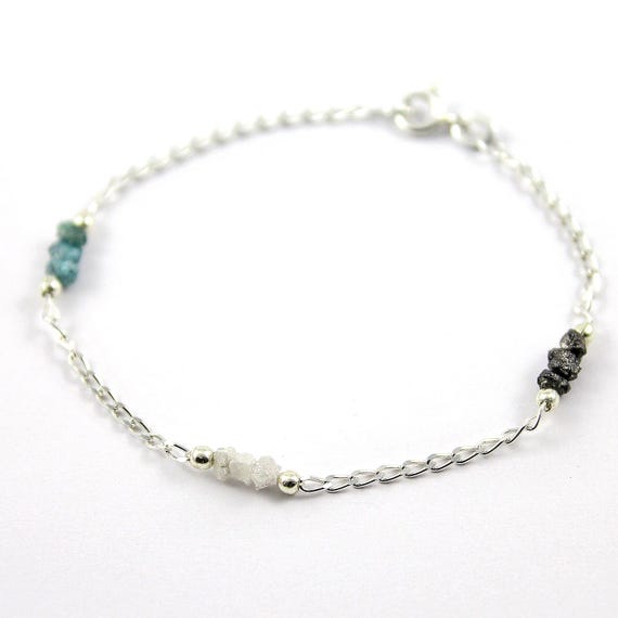 Tri-color Rough Diamond Sterling Silver Bracelet - Raw Uncut Unfinished Diamonds - April Birthstone - Multi-row Diamond Bracelet Tri-color Rough Diamond Sterling Silver Bracelet - Raw Uncut Unfinished Diamonds - April Birthstone - Multi-row Diamond Bracelet