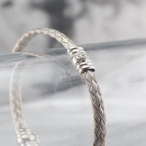 Woven 18k White Gold Diamond Bangle Bracelet, Italian Design Woven 18k White Gold Diamond Bangle Bracelet, Italian Design