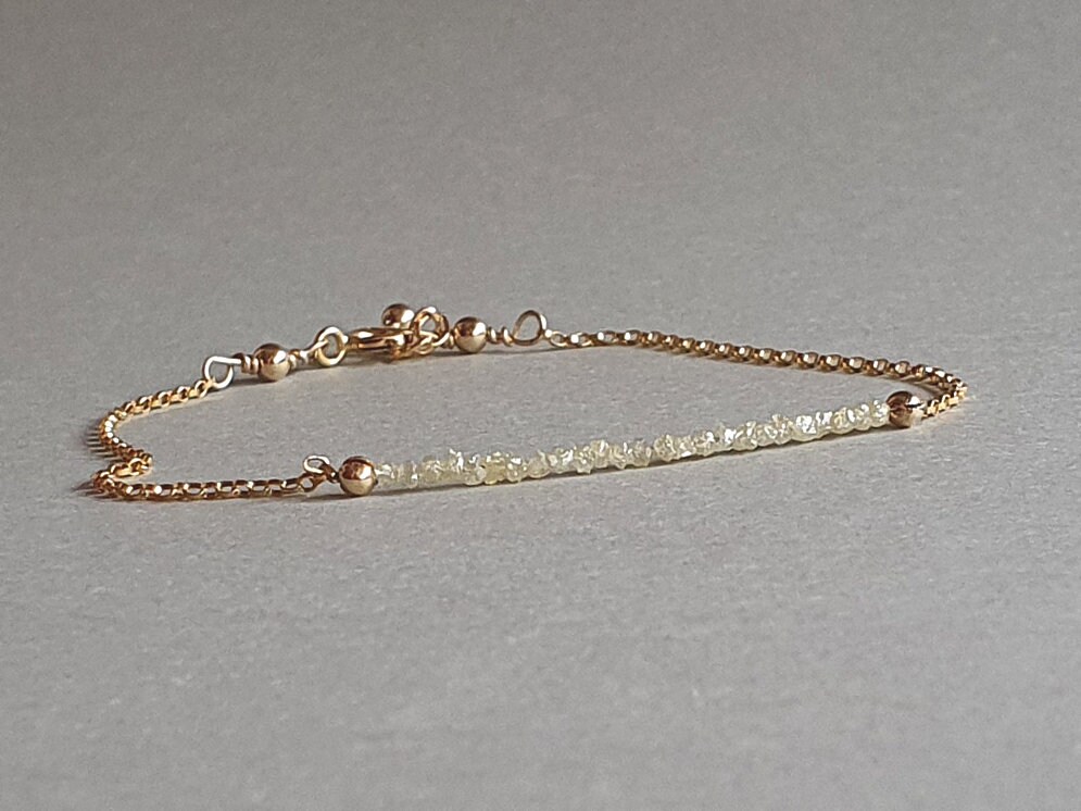 Yellow Raw Diamond Bracelet: Dainty Gold Filled Chain, April Birthstone Yellow Raw Diamond Bracelet: Dainty Gold Filled Chain, April Birthstone