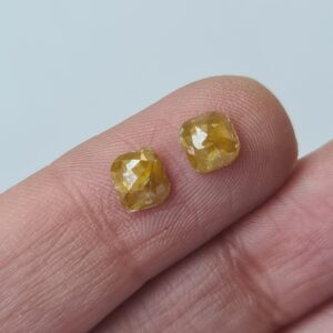 1.35 Cts Yellow Cushion Rose Cut Diamond Pair - 5.6mm Cabochon 1.35 Cts Yellow Cushion Rose Cut Diamond Pair - 5.6mm Cabochon