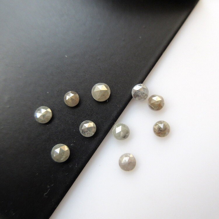 10 Pieces, 1mm/1.25mm/1.5mm/1.75mm/2mm/3mm Gray Rose Cut Diamond Rose Cut Flat Back Cabochon, Grey Rose Cut Diamond Loose, Dds680/39
