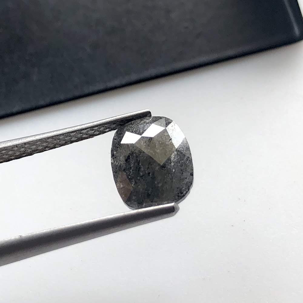 9.2mm Black Grey Salt & Pepper Rose Cut Diamond Cabochon - 1.75ctw