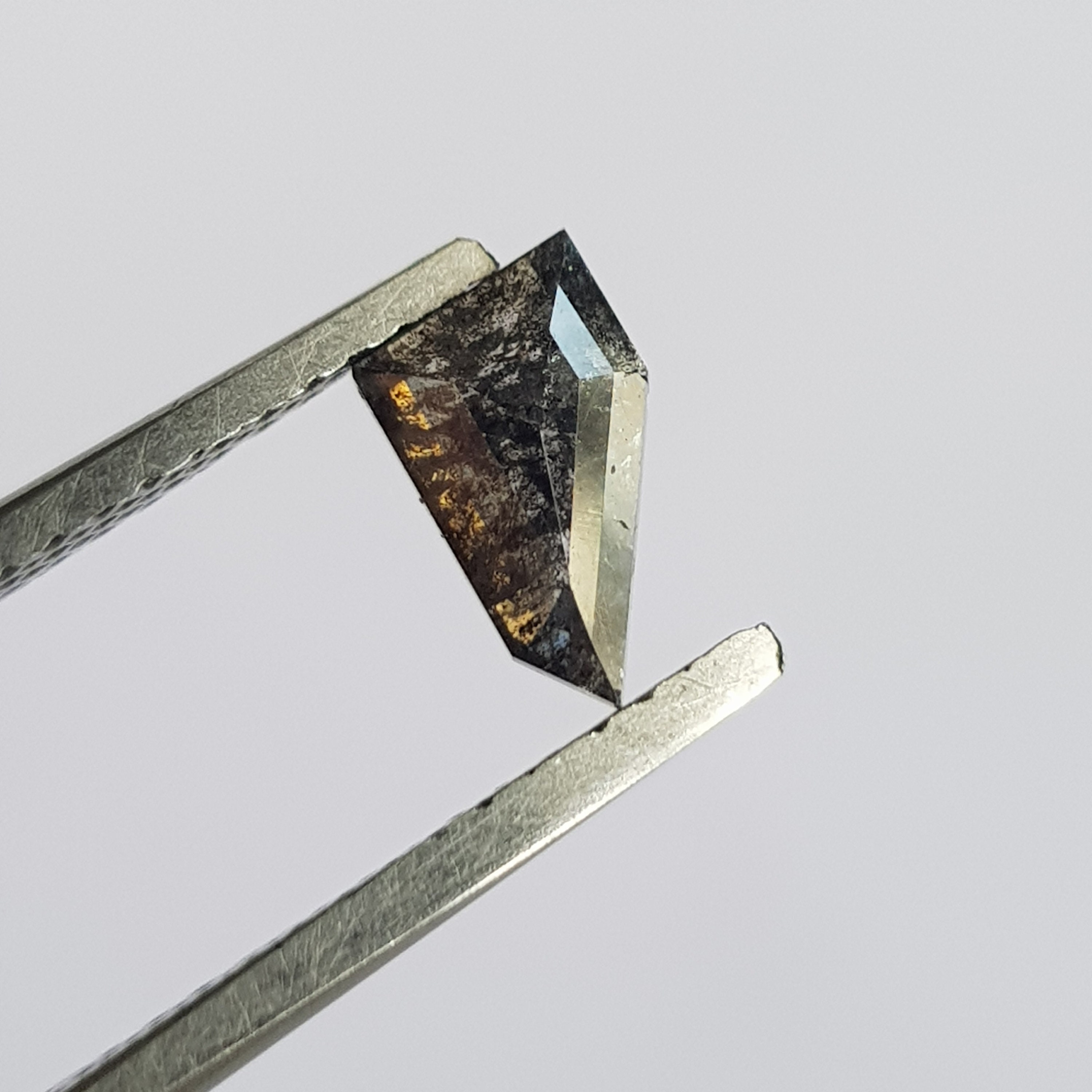 Stock Clearance 7.9mm/0.68ctw Clear Black Fancy Shield Abstract Shaped Salt And Pepper Rose Cut Diamond Loose Cabochon, Dds750/22