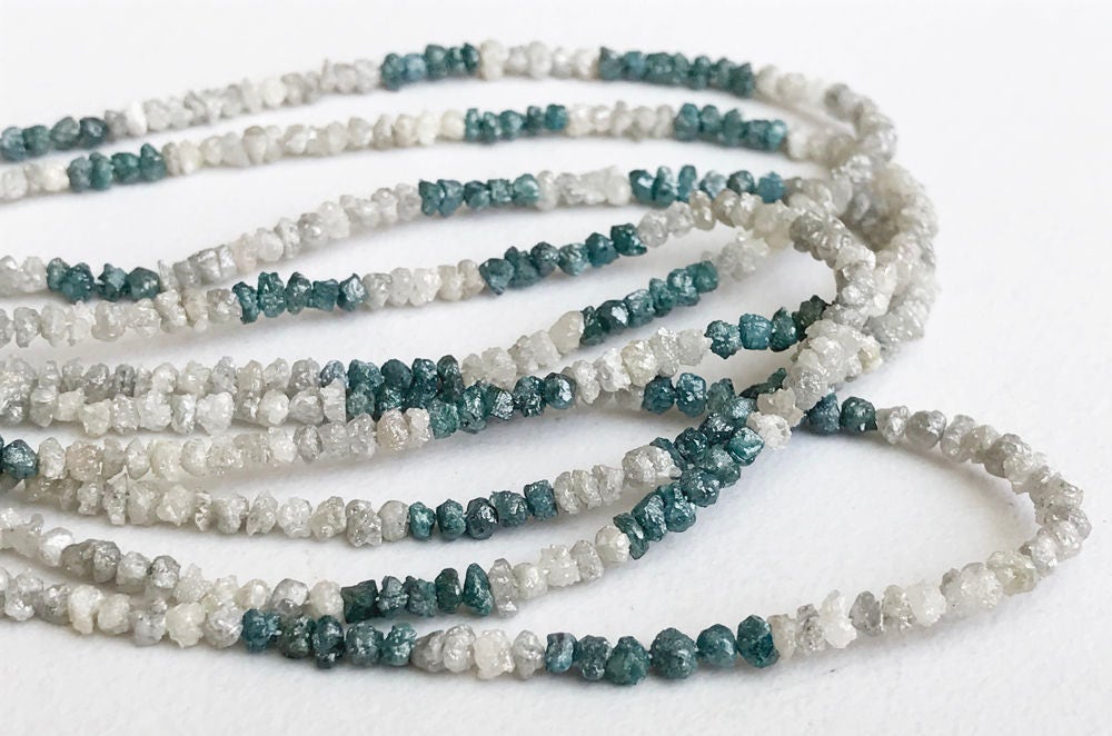 2-3.5mm White, Grey And Blue Shaded Rough Diamonds, Natural Raw Diamond Beads, Uncut Diamond Beads For Jewelry (4in To 8in Options)- Ds3300