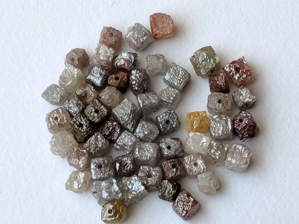 2.5-3mm Multi Color Rough Diamond Cube, Drilled Natural Multi Diamond Box Cube, Loose Diamonds, Raw Uncut Diamonds (5pcs To 10pcs) - Pvd32