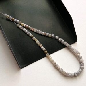 3-4mm Grey Diamond Box Cubes, Natural Grey Drilled Rough Diamond, Grey Raw Diamond Cubes, Uncut Diamond For Necklace (3in To 6in Options)