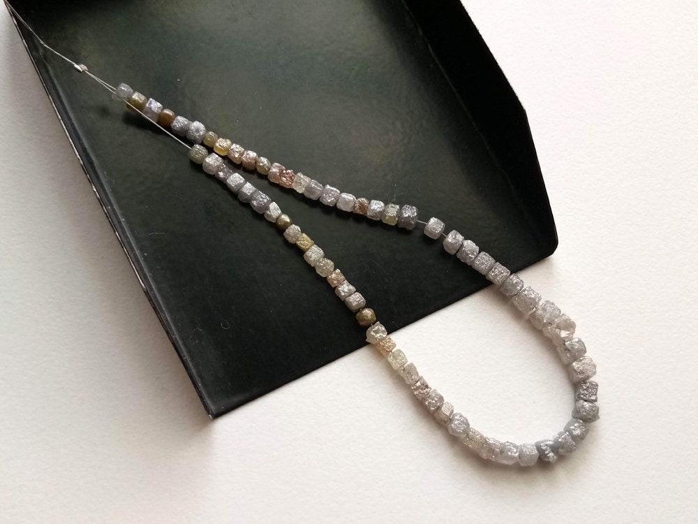 3-4mm Grey Diamond Box Cubes, Natural Grey Drilled Rough Diamond, Grey Raw Diamond Cubes, Uncut Diamond For Necklace (3in To 6in Options)