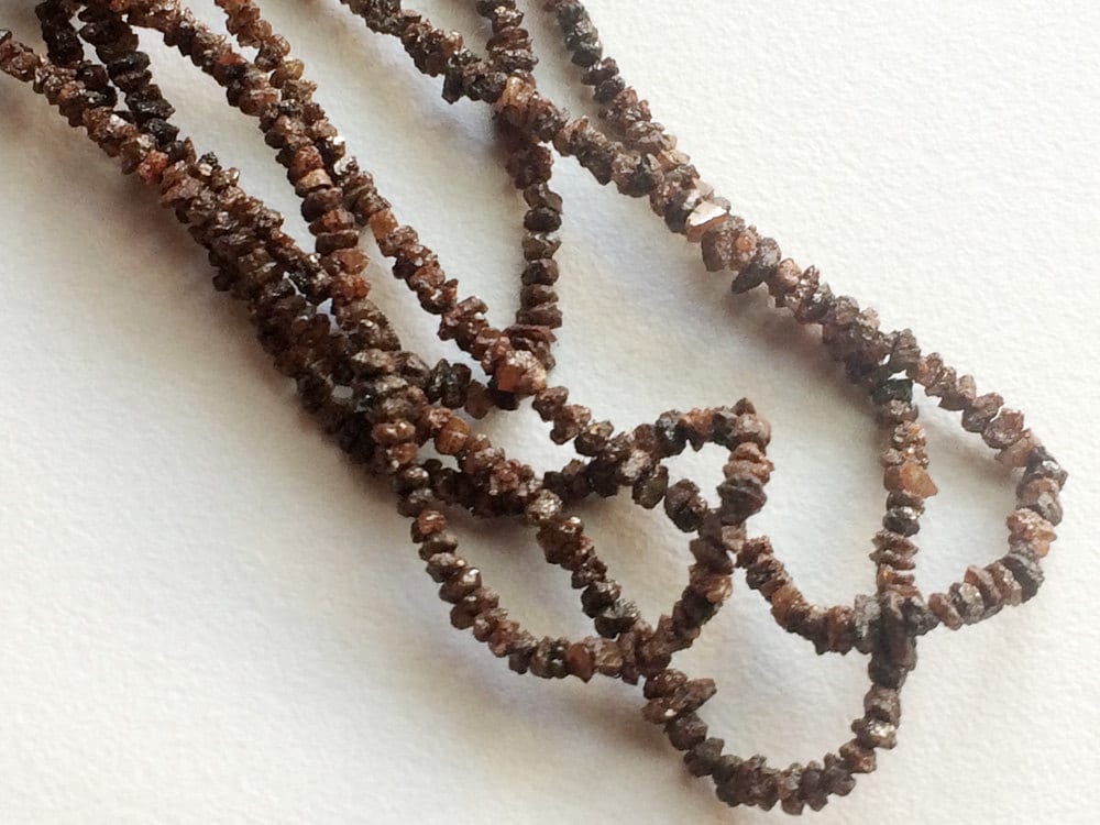 3-3.5mm Brown Red Rough Diamonds, Brown Raw Diamonds, Conflict Free, Uncut Diamond Beadsfor Jewelry (4in To 16in Options) - Ds243
